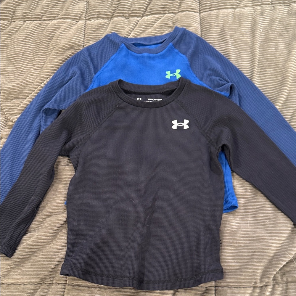2 pack - Under Armour Kids' Long Sleeve knit Shirts. Black & blue price for both